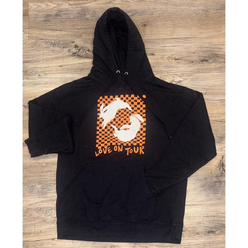 Harry Styles Love On Tour Rabbits Hoodie Sweater Black Orange Checkered Size L